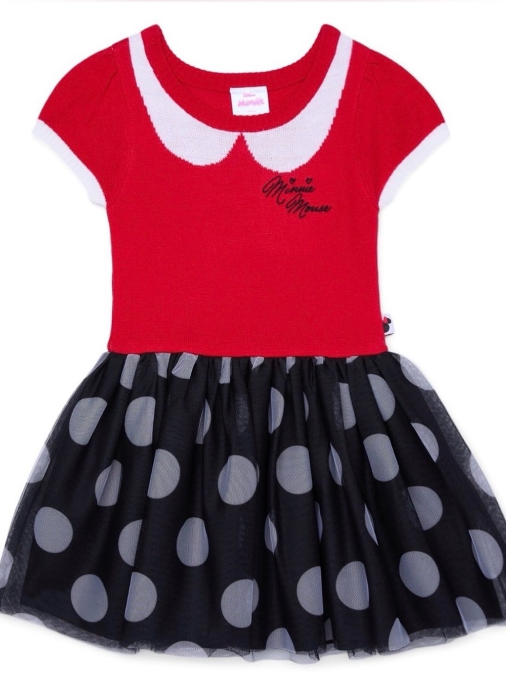 Disney Red Knit Top Dress with Black Polka Dot Skirt